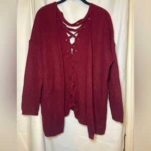 NWT Debut by DownEast Maroon Red Open Cardigan w/ Criss Cross Back Size S